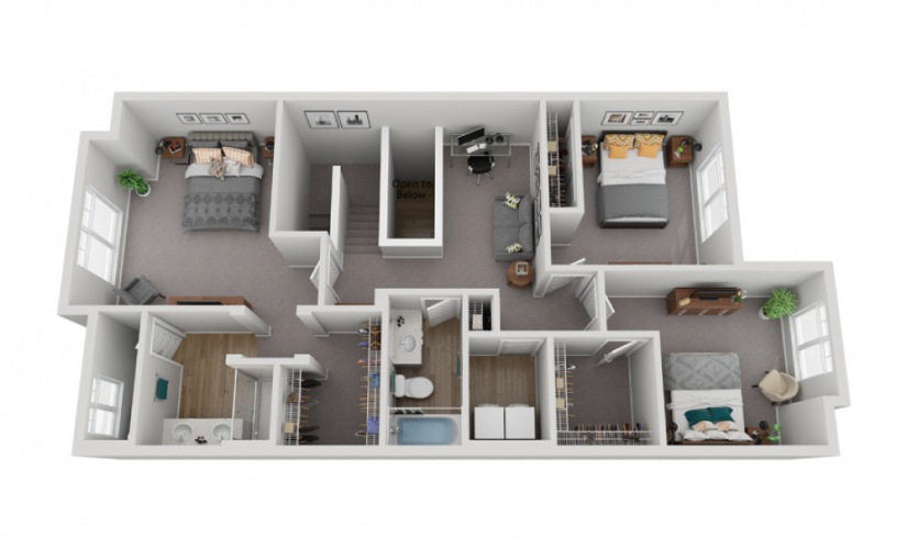 The Slate - 3 bedroom floorplan layout with 2.5 bathrooms and 1733 - 1807 square feet