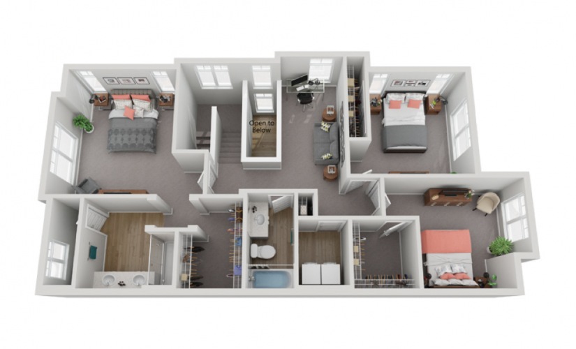 The Lago - 3 bedroom floorplan layout with 2.5 bathrooms and 1733 - 1737 square feet